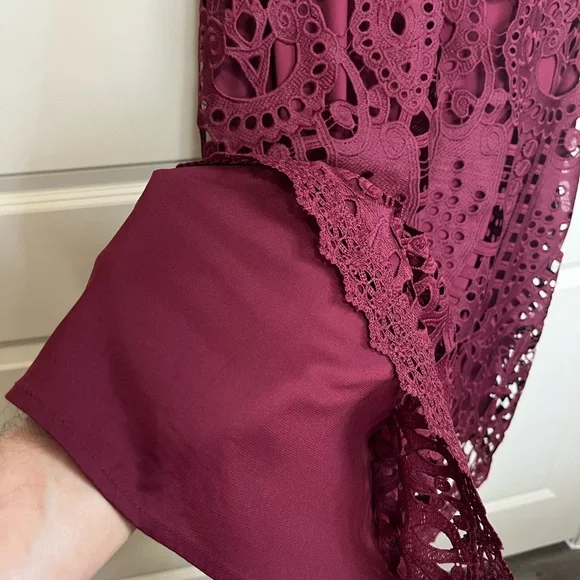 ANTONIO MELANI Burgundy Lace Midi Dress - Picture 11 of 13